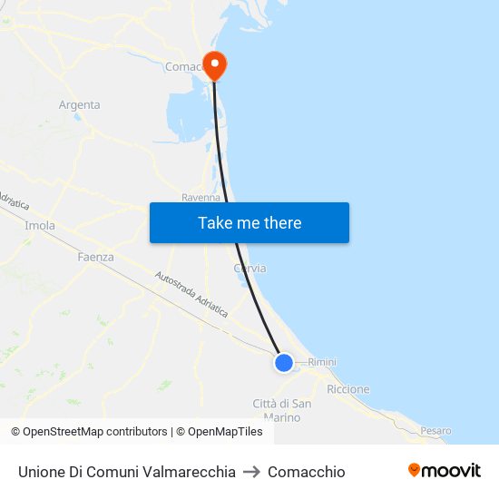Unione Di Comuni Valmarecchia to Comacchio map