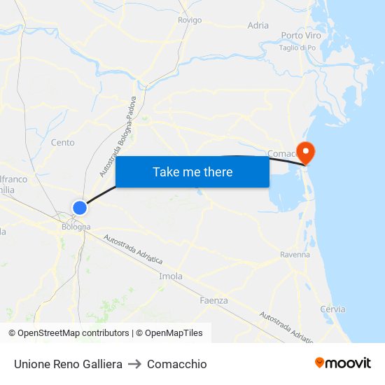 Unione Reno Galliera to Comacchio map