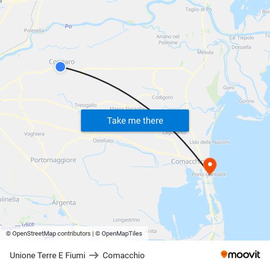Unione Terre E Fiumi to Comacchio map