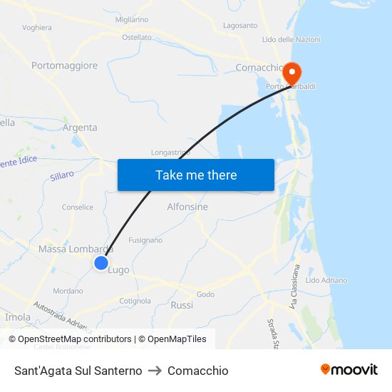 Sant'Agata Sul Santerno to Comacchio map