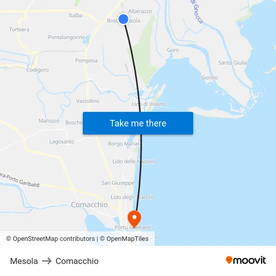 Mesola to Comacchio map