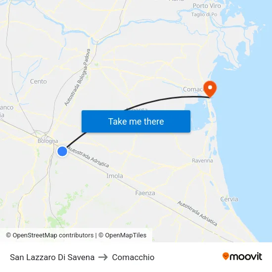 San Lazzaro Di Savena to Comacchio map
