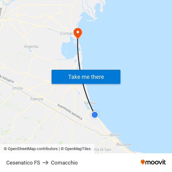 Cesenatico FS to Comacchio map