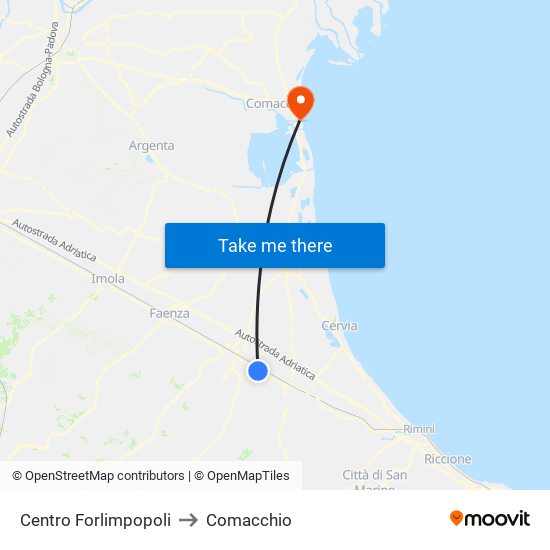 Centro Forlimpopoli to Comacchio map