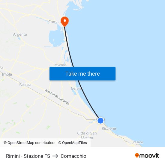 Rimini - Stazione FS to Comacchio map