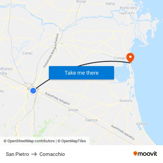 San Pietro to Comacchio map