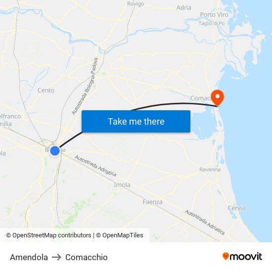 Amendola to Comacchio map