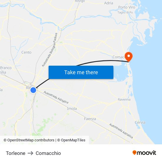 Torleone to Comacchio map
