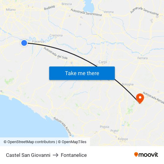 Castel San Giovanni to Fontanelice map