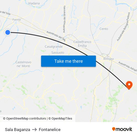 Sala Baganza to Fontanelice map