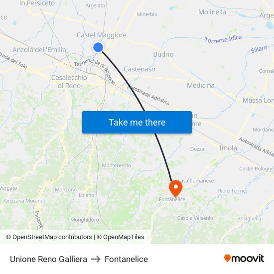 Unione Reno Galliera to Fontanelice map