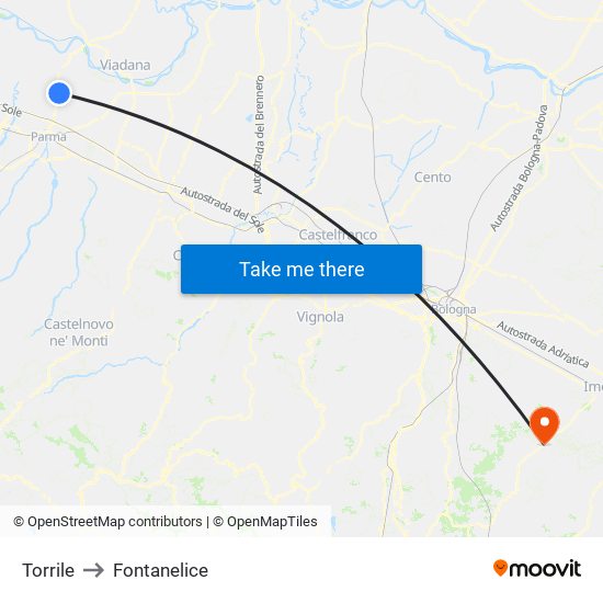 Torrile to Fontanelice map