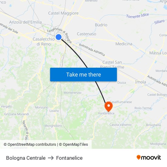 Bologna Centrale to Fontanelice map