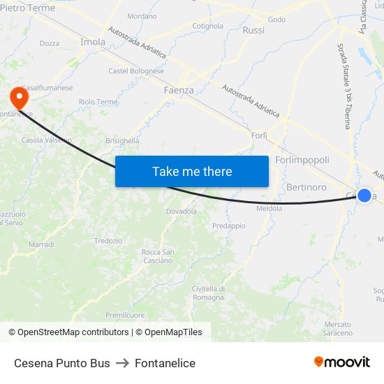 Cesena Punto Bus to Fontanelice map