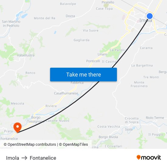 Imola to Fontanelice map