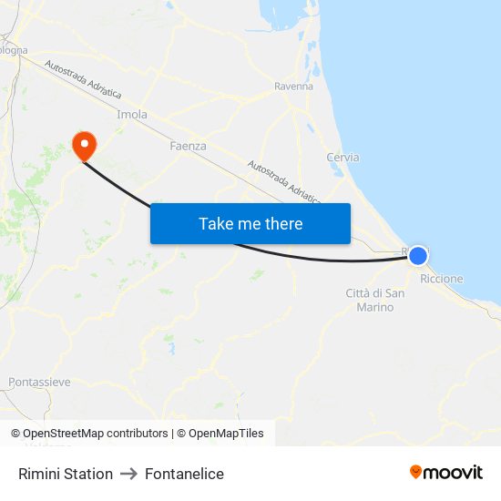 Rimini Station to Fontanelice map