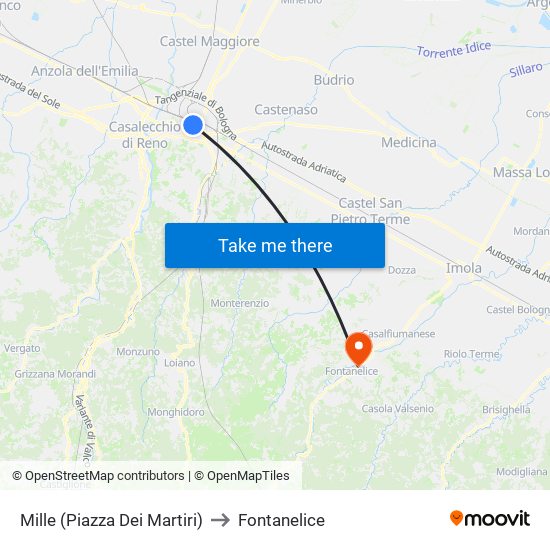 Mille (Piazza Dei Martiri) to Fontanelice map