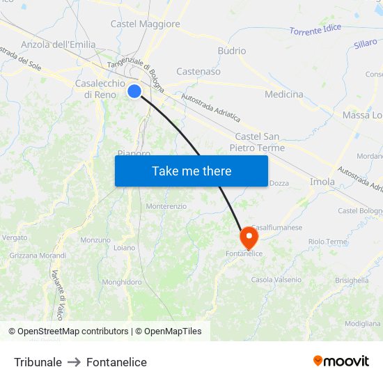 Tribunale to Fontanelice map