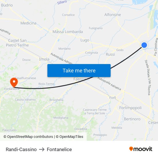 Randi-Cassino to Fontanelice map