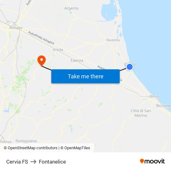 Cervia FS to Fontanelice map