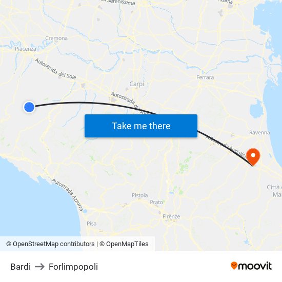 Bardi to Forlimpopoli map
