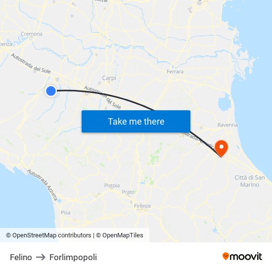 Felino to Forlimpopoli map
