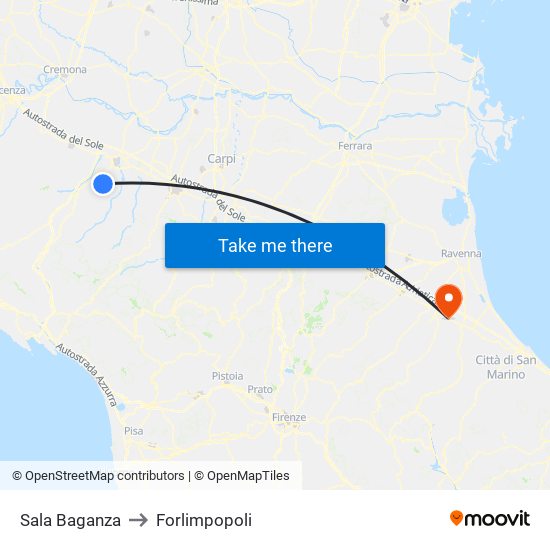 Sala Baganza to Forlimpopoli map