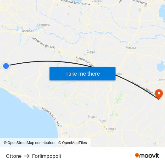 Ottone to Forlimpopoli map