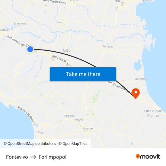 Fontevivo to Forlimpopoli map