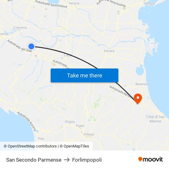 San Secondo Parmense to Forlimpopoli map