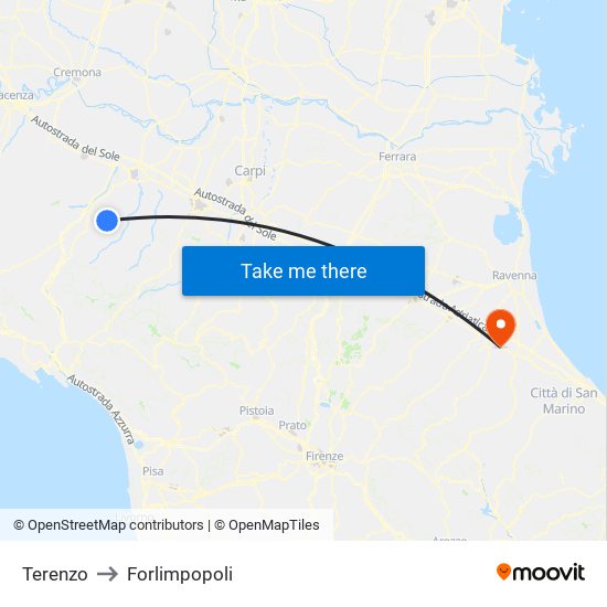 Terenzo to Forlimpopoli map