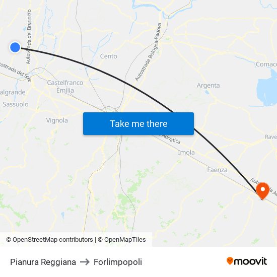 Pianura Reggiana to Forlimpopoli map