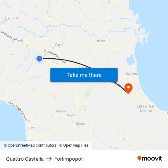 Quattro Castella to Forlimpopoli map