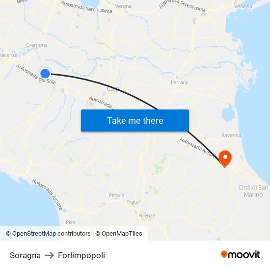 Soragna to Forlimpopoli map