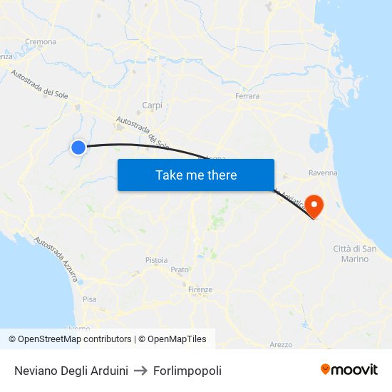 Neviano Degli Arduini to Forlimpopoli map