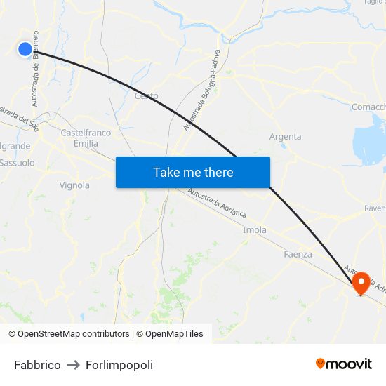 Fabbrico to Forlimpopoli map