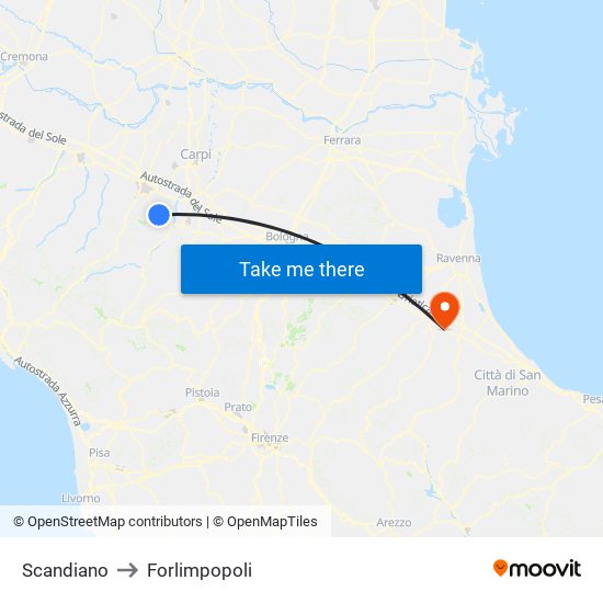 Scandiano to Forlimpopoli map