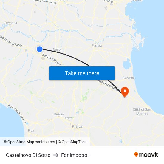 Castelnovo Di Sotto to Forlimpopoli map