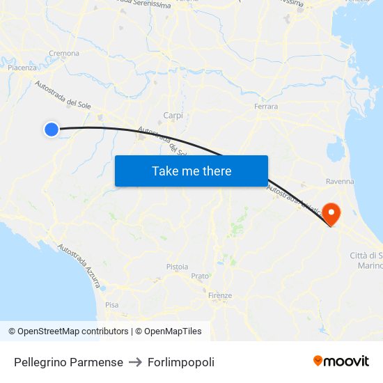 Pellegrino Parmense to Forlimpopoli map