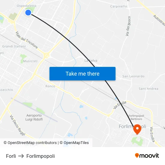Forlì to Forlimpopoli map