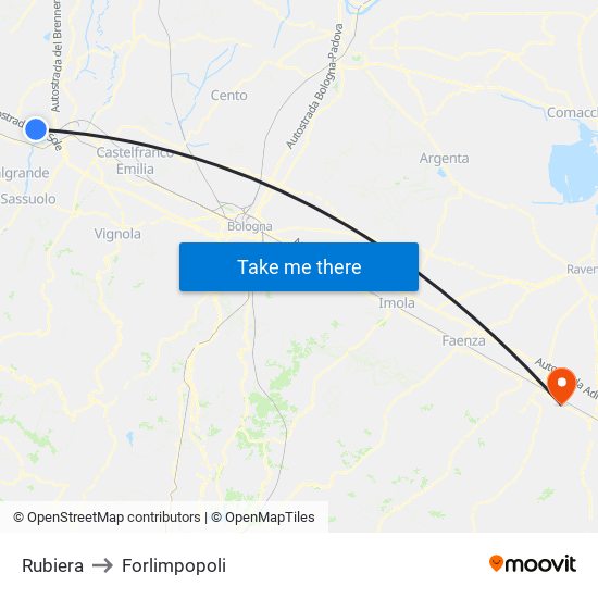 Rubiera to Forlimpopoli map