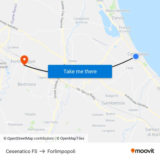Cesenatico FS to Forlimpopoli map