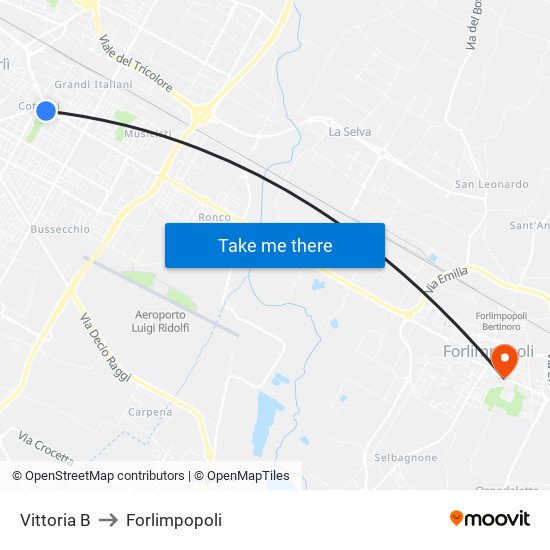 Vittoria B to Forlimpopoli map