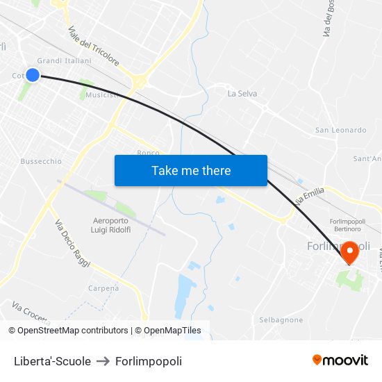 Liberta'-Scuole to Forlimpopoli map