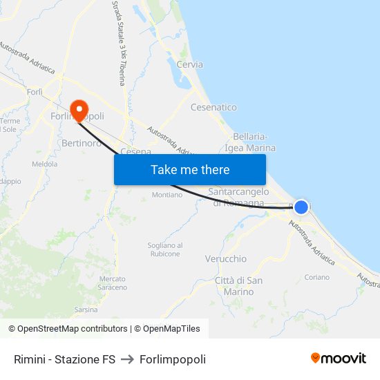 Rimini - Stazione FS to Forlimpopoli map