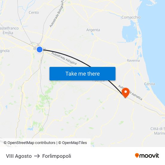 VIII Agosto to Forlimpopoli map