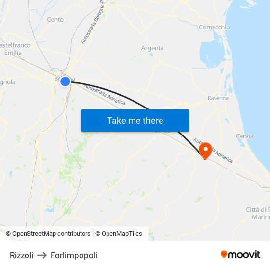 Rizzoli to Forlimpopoli map