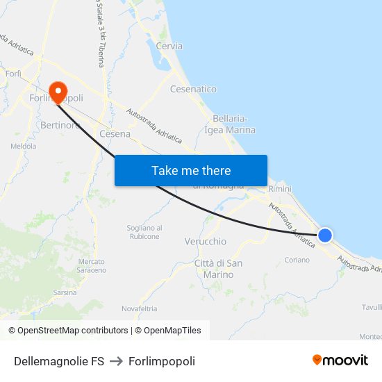 Dellemagnolie FS to Forlimpopoli map