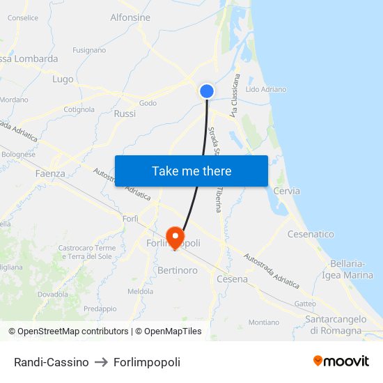 Randi-Cassino to Forlimpopoli map