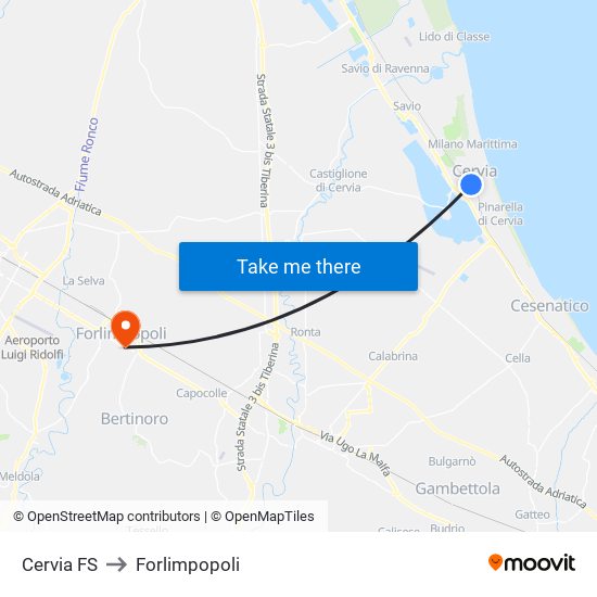 Cervia FS to Forlimpopoli map
